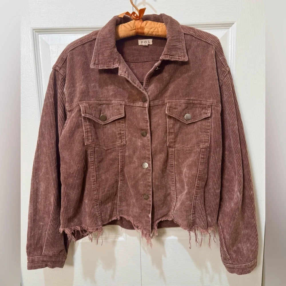 POL Corduroy Jacket Distressed Raw Hem Button Front Boho Cowgirl Size S